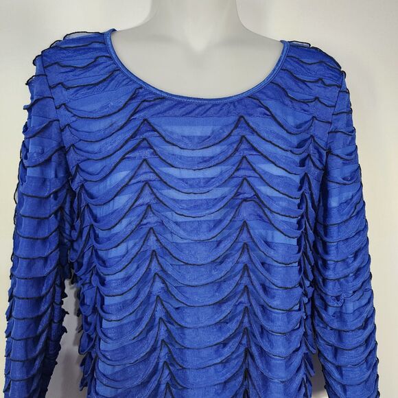 Notations Top Blouse Womens Large Blue Layered Ruffles 3/4 Sleeve Stretch Lined - Picture 3 of 10